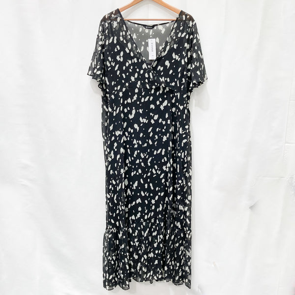 Evans Dress UK 20 Black Spot Print Maxi Faux Wrap