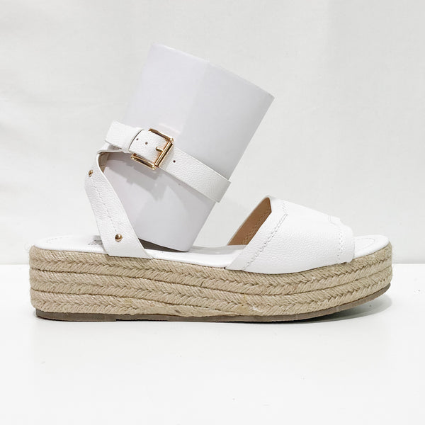 Evans Sandals UK 8EEE White Faux Leather Espadrille Flatform