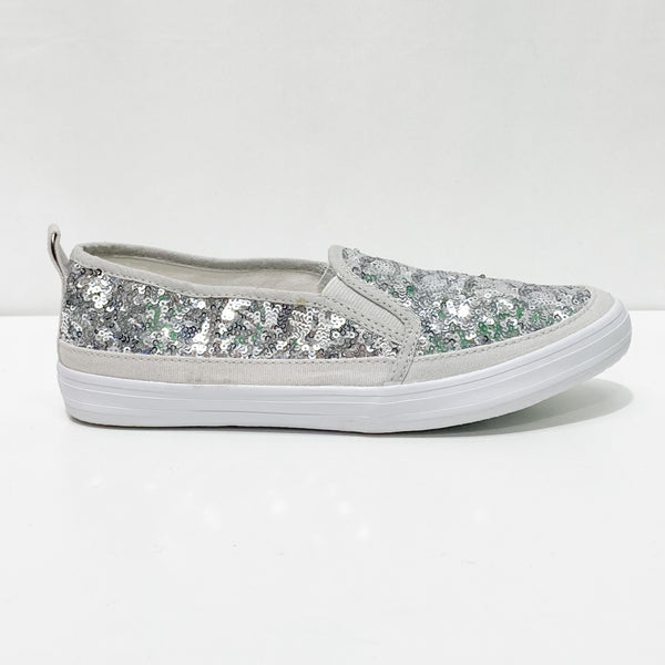 Evans Silver Sequin Slip On Flat Skater Shoes UK 4E