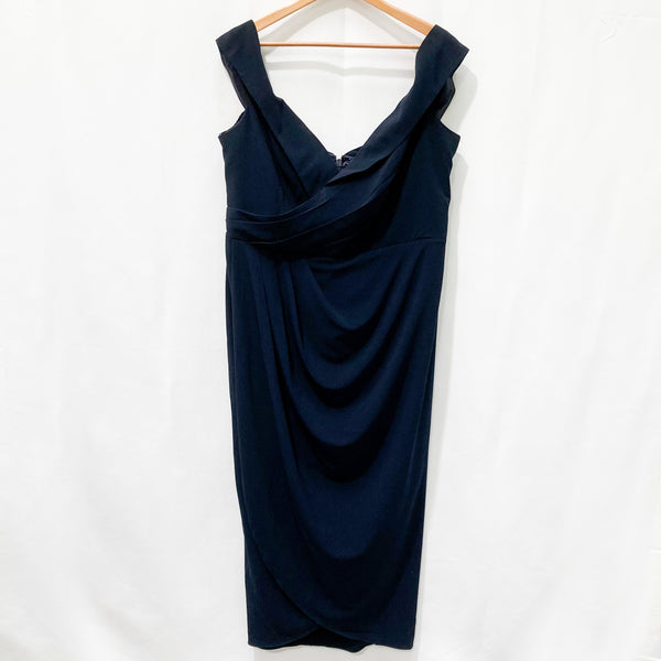 City Chic Navy Tulip Hem Long Off-Shoulder Dress UK 24