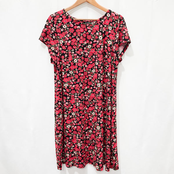 Evans Dress UK 18 Red Floral Print Swing Silhouette