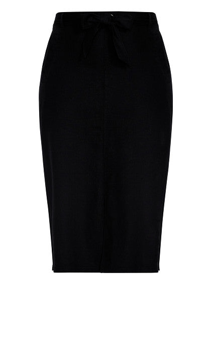 Evans Black Linen Blend Front Split Belted Midi Skirt UK 26