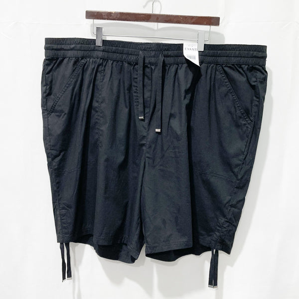 Evans Black Cotton Drawstring Shorts UK28