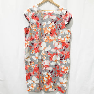 Anna Rose Silver Coral Floral Print Cap Sleeve Fitted Knee Length Dress UK 22