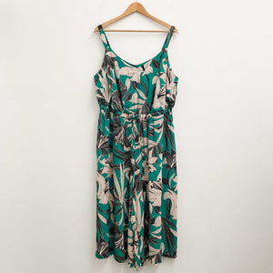 Evans Teal Green Tropical Floral Print Cropped Jumpsuit UK 22