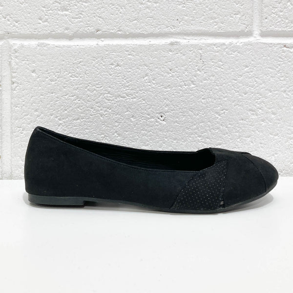 Evans Black Faux Suede Ballet Flats UK 4E