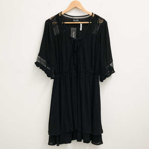 City Chic Short Dress UK 16 Black Frill Sleeve Ruffle Hem