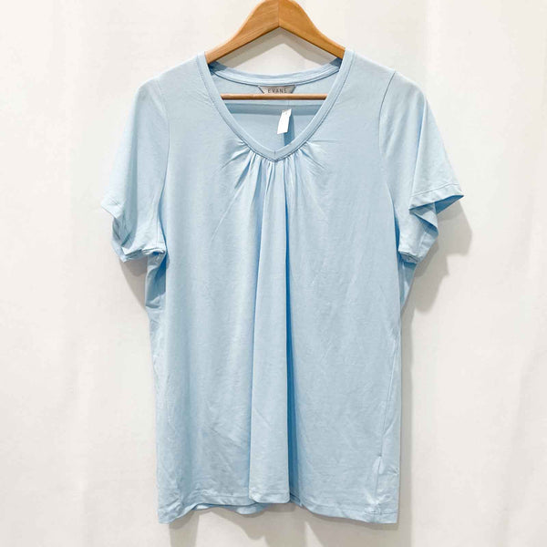 Evans Pale Blue Gathered V-Neck Cotton Tee UK 14