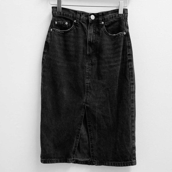 H&M Black Straight Denim Skirt UK 4