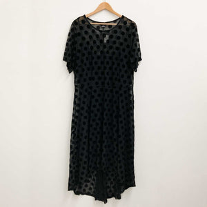 City Chic Black Flocked Spot Short Sleeve High-Low Hem Dress UK 20