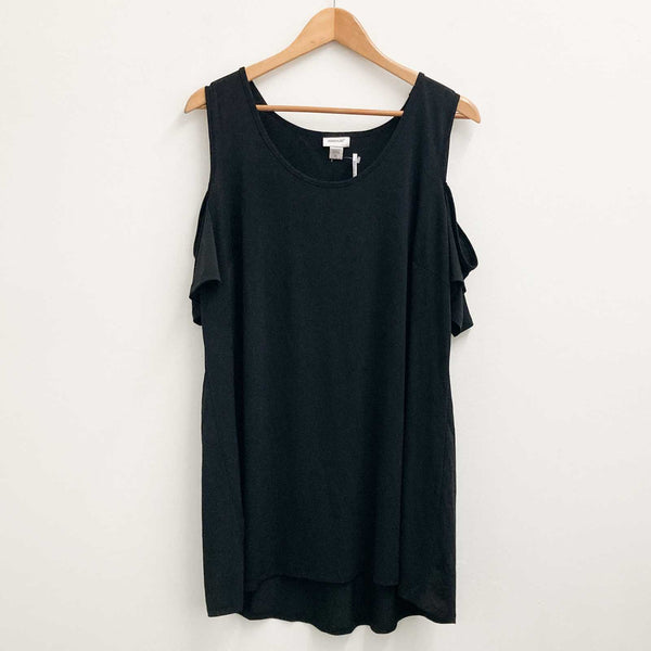 Avenue Black Short Sleeve Cold Shoulder Tunic Top UK 18