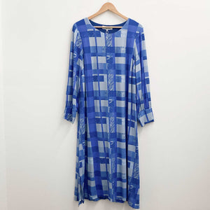 Lily Ella Blue Block Print Long Sleeve Stretch Jersey Midi Dress UK 22