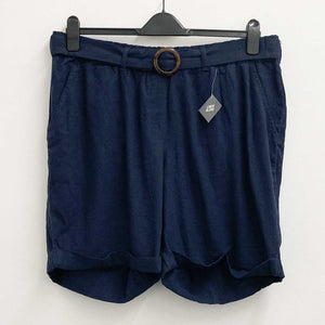 Evans Navy Linen Blend High Rise Belted Shorts UK 20