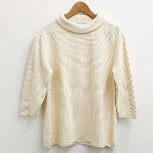 Lily Ella Cream 3/4 Sleeve Turtle Neck Cotton Knit Sweater 2XL