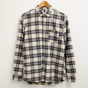 Topman Beige & Navy Check Long Sleeve Cotton Shirt M 