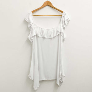 Evans White Stretch Jersey Ruffle Trim Short Sleeve Top UK 22/24