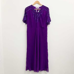 Lily Ella Purple Embellished Bead Sequin V-Neck Midi Dress UK 12