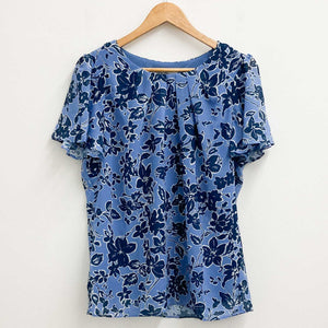 Lily Ella Blue Floral Print Short Sleeve Round Neck Top UK 10