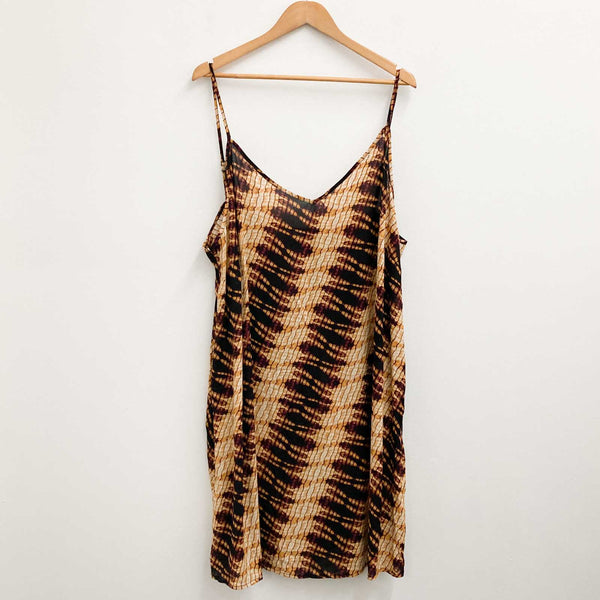 City Chic Brown Burnt Swirl Print Mini Cami Slip Dress UK 24