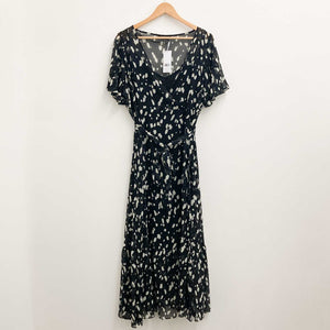 Evans Black Spot Print V-Neck Ruffle Hem Maxi Wrap Dress UK 18