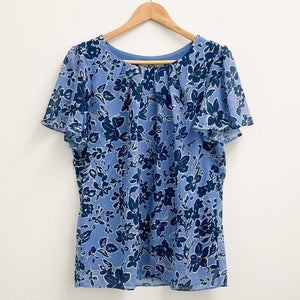 Lily Ella Blue Floral Print Short Sleeve Top UK 10