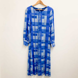 Lily Ella Blue Colour Block Print Long Sleeve Jersey Dress UK 12