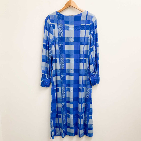 Lily Ella Blue Colour Block Print Long Sleeve Jersey Dress UK 12