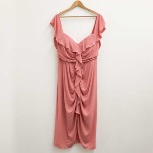 City Chic Pink Off-Shoulder Ruffle Midi Dress UK 18