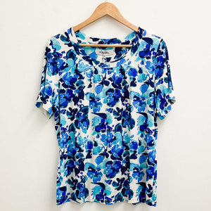 Lily Ella Blue Floral Print Soft Stretch Jersey Top UK 18