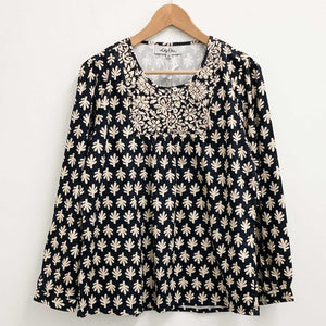 Lily Ella Bergen Black Printed Cotton Blouse Top UK 12