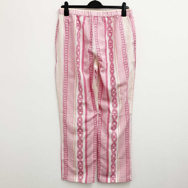 Lily Ella Pink Patterned Woven Cotton Straight Leg Trousers UK 18