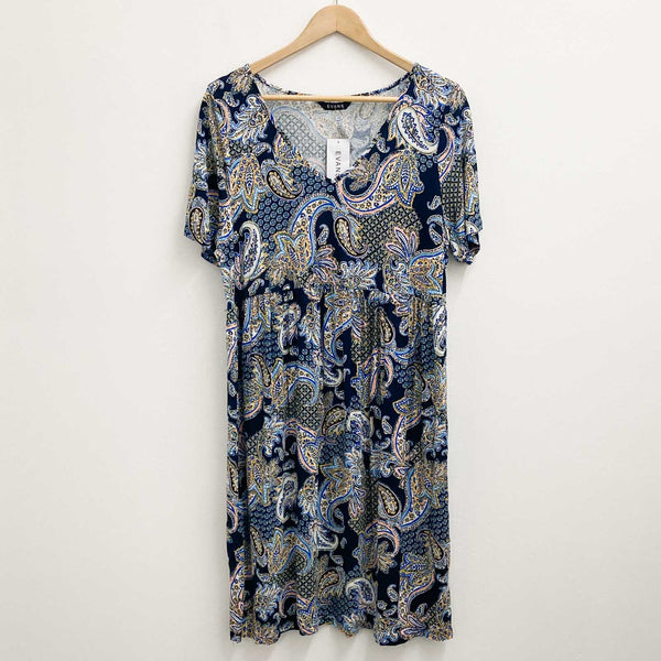 Evans Blue Paisley Print Short Sleeve V-Neck Dress UK 14