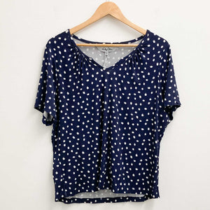 Lily Ella Navy Spot Print Notch Neck Short Sleeve Soft Stretch Top UK 18