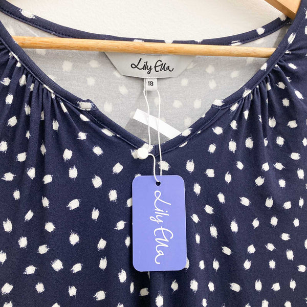 Lily Ella Navy Spot Print Notch Neck Short Sleeve Soft Stretch Top UK 18