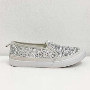 Evans Silver Sequin Slip On Flat Skater Shoes UK 4E