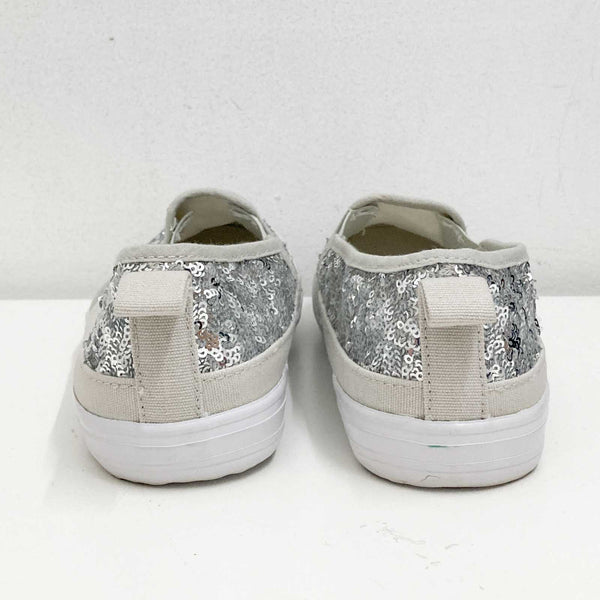 Evans Silver Sequin Slip On Flat Skater Shoes UK 4E