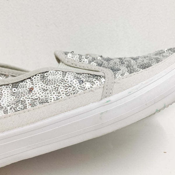 Evans Silver Sequin Slip On Flat Skater Shoes UK 4E