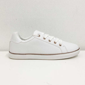 Evans White Faux Leather Lace Up Trainers UK 4E 