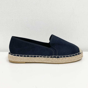 Evans Navy Faux Suede Slip On Espadrille Flat Shoes UK 6E