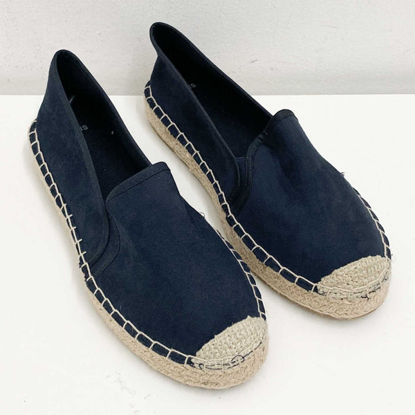 Evans Navy Faux Suede Slip On Espadrille Flat Shoes UK 6E