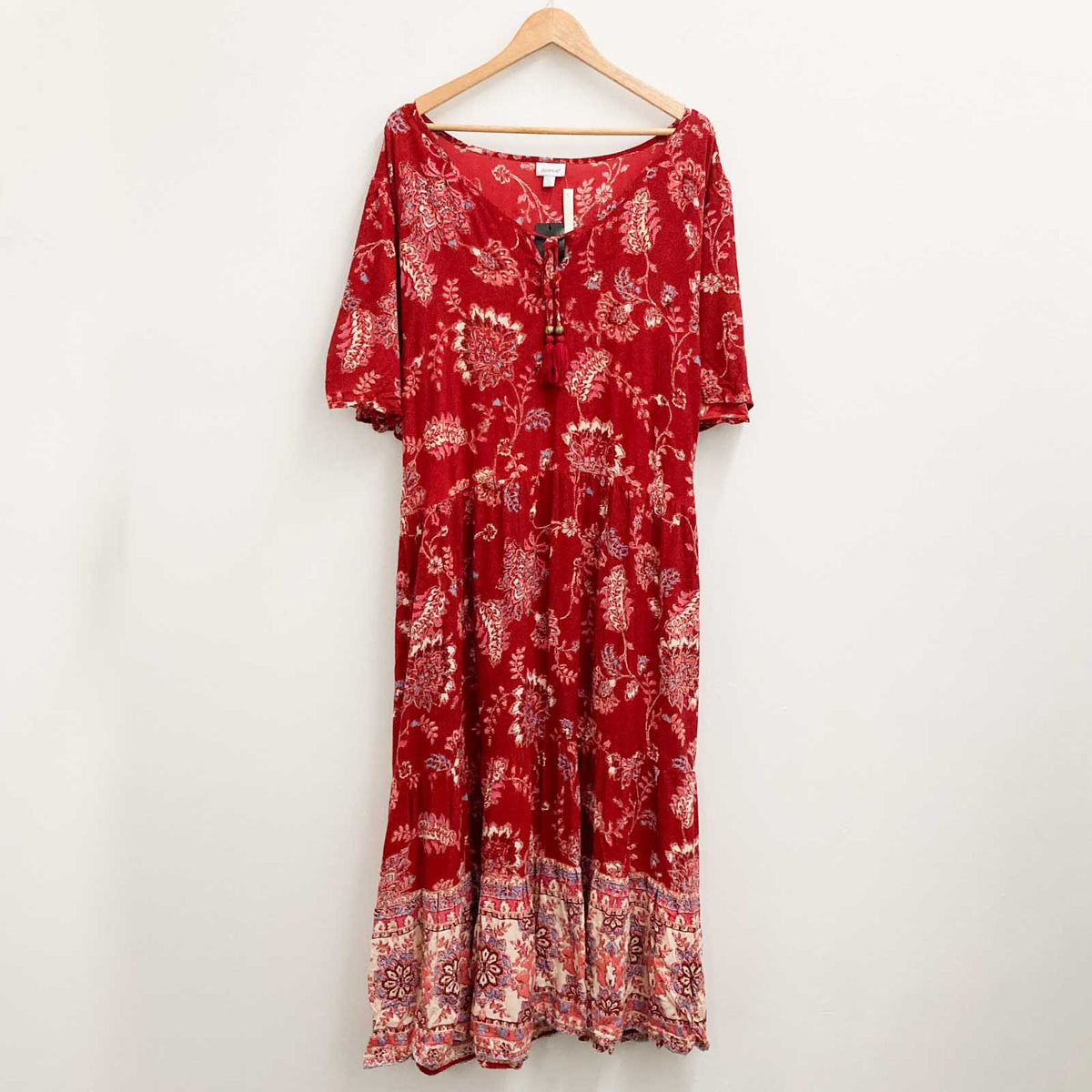 Avenue Red Floral Print Flutter Sleeve V-Neck Midi Dress UK 30/32 ...