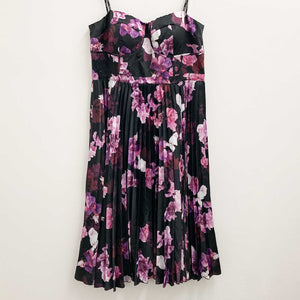 City Chic Black & Purple Floral Print Pleated Strapless Dress UK 18