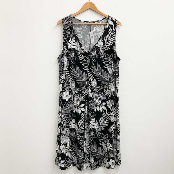 Evans Sleeveless Dress UK 22/24 Black & White Tropical Floral Print Jersey