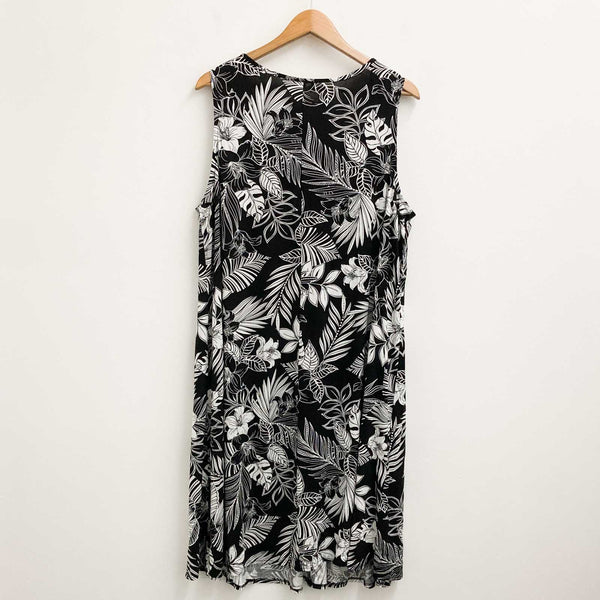 Evans Sleeveless Dress UK 22/24 Black & White Tropical Floral Print Jersey