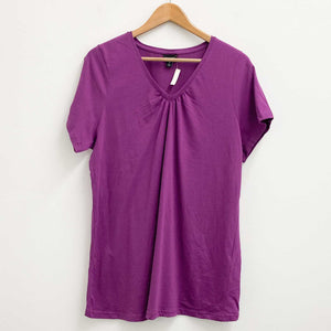 Evans Purple Gathered V-Neck Short Sleeve Cotton Top UK 18