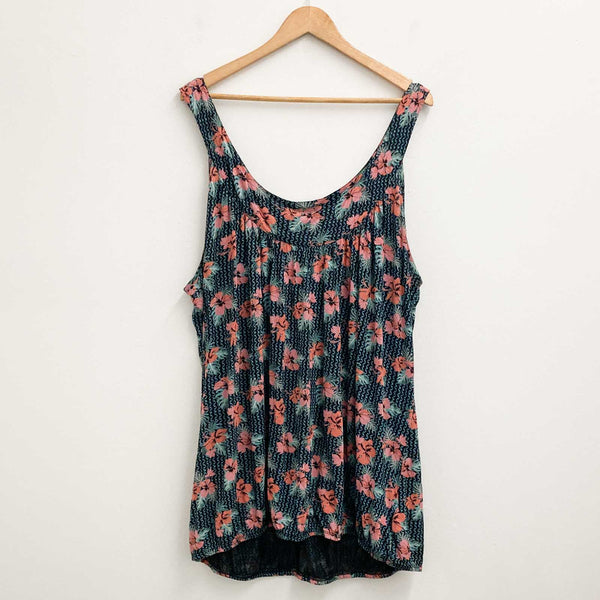 New Look Top UK 26 Black Tropical Floral Print Sleeveless Soft Jersey