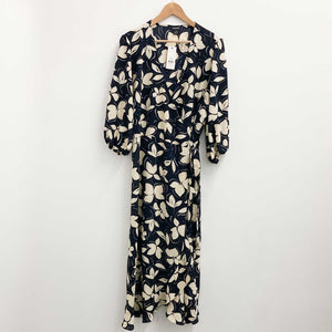 Evans Navy Floral Print Wrap Midi Dress UK 20