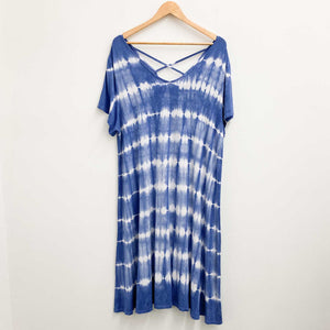 Avenue Blue Tie Dye Cross Back Jersey Midi Dress UK 20