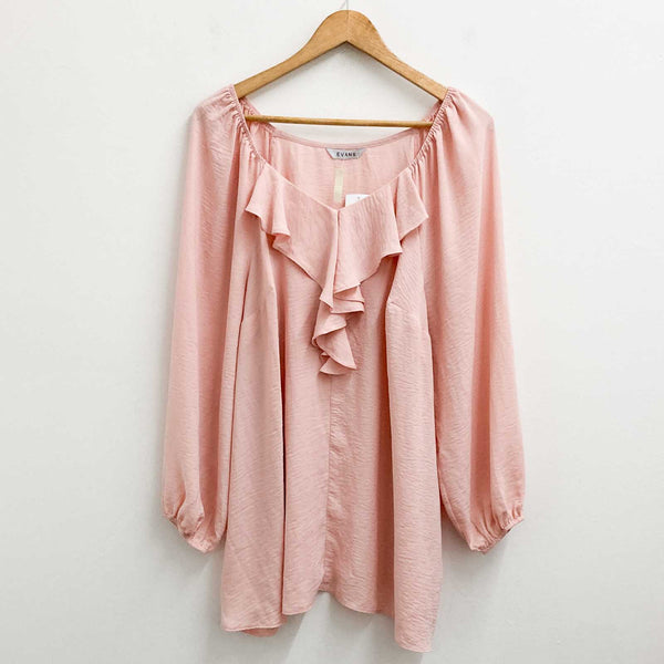 Evans Top UK 22 Pink Ruffle V-Neck Long Sleeve