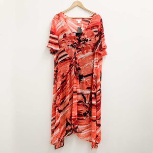 Avenue Coral Orange Printed Asymmetrical Maxi Dress UK 20